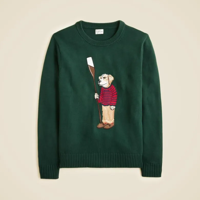 Cotton crewneck sweater with oarsman dog