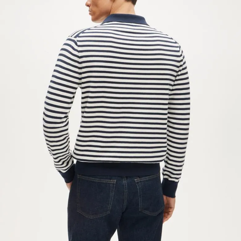 Cotton johnny-collar sweater-polo in stripe