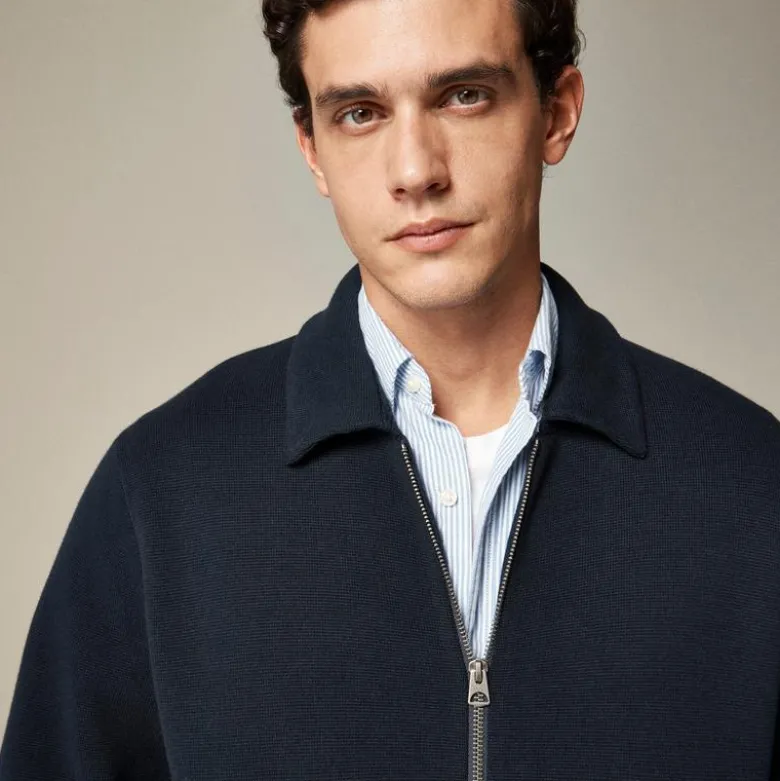 Cotton milano-stitch coach's sweater-jacket