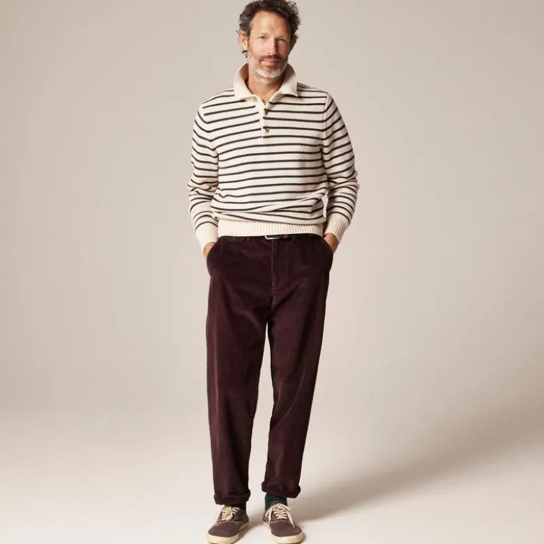 Cotton racking-stitch sweater-polo in stripe