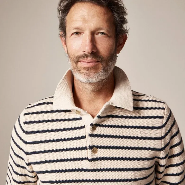 Cotton racking-stitch sweater-polo in stripe
