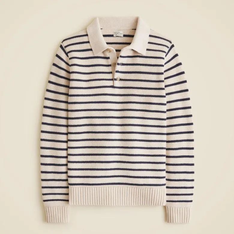 Cotton racking-stitch sweater-polo in stripe