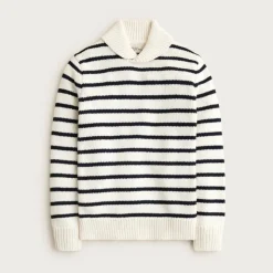 Cotton shawl-collar sweater in stripe