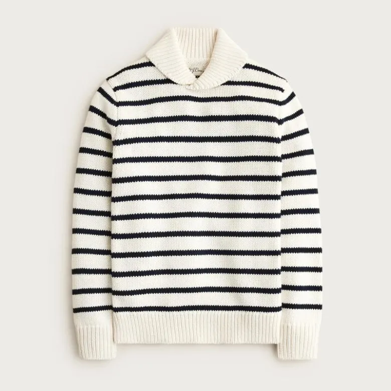 Cotton shawl-collar sweater in stripe