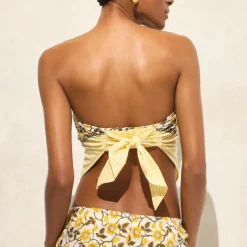 Cotton voile bandana top in daffodil daze block print