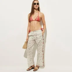 Cotton voile beach pant in map print