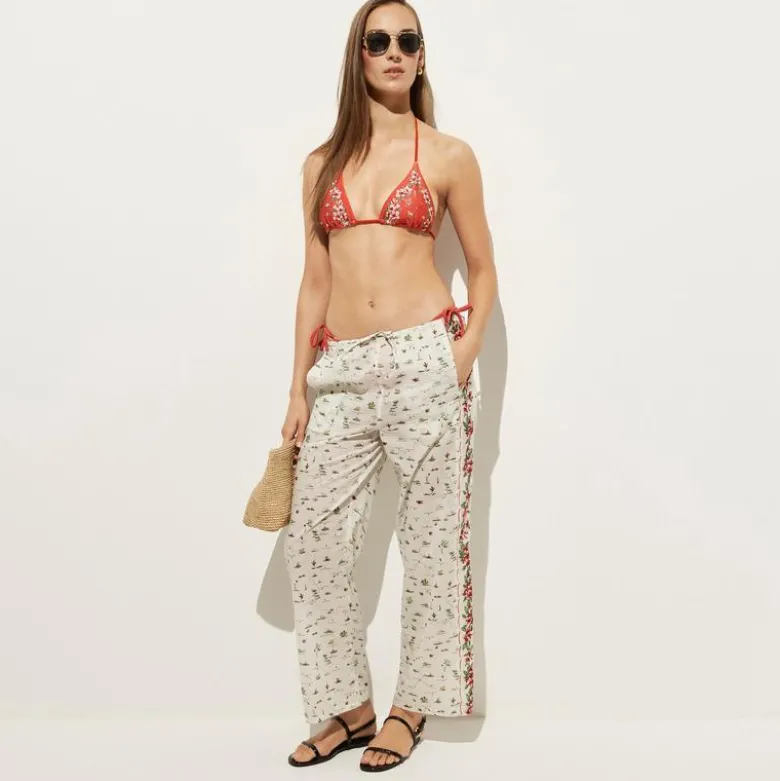 Cotton voile beach pant in map print
