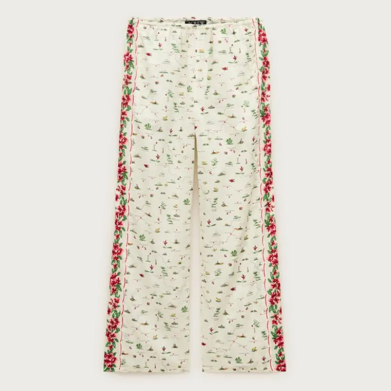 Cotton voile beach pant in map print