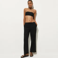 Cotton voile beach pant with lace trim