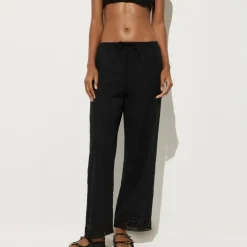 Cotton voile beach pant with lace trim