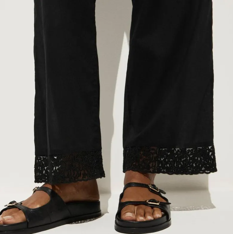 Cotton voile beach pant with lace trim