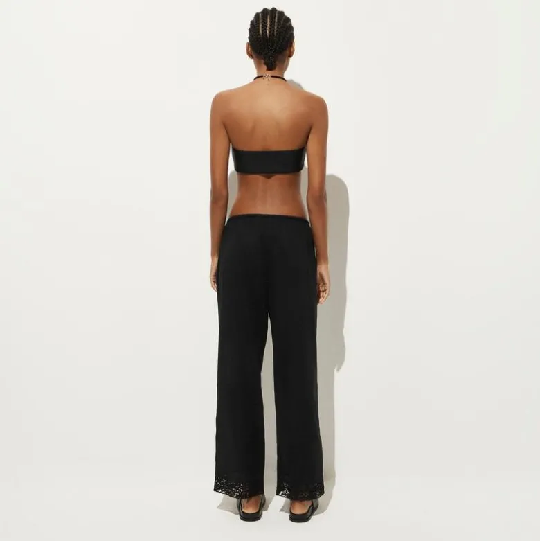 Cotton voile beach pant with lace trim