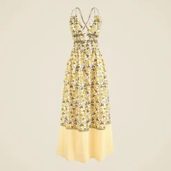 Cotton voile plunge maxi dress in daffodil daze block print
