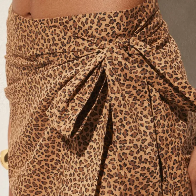 Cotton voile side-tie sarong in leopard print