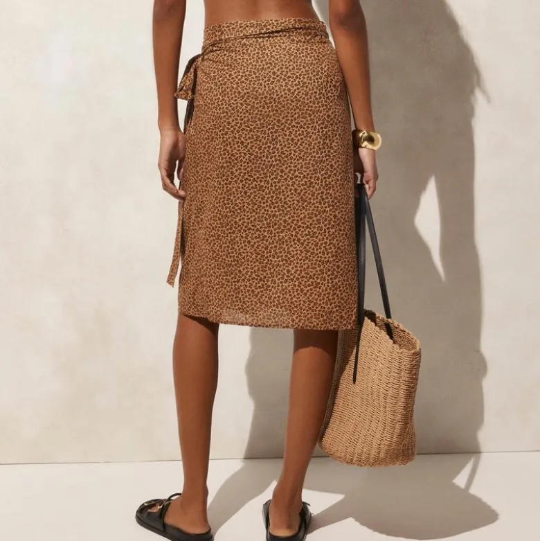 Cotton voile side-tie sarong in leopard print