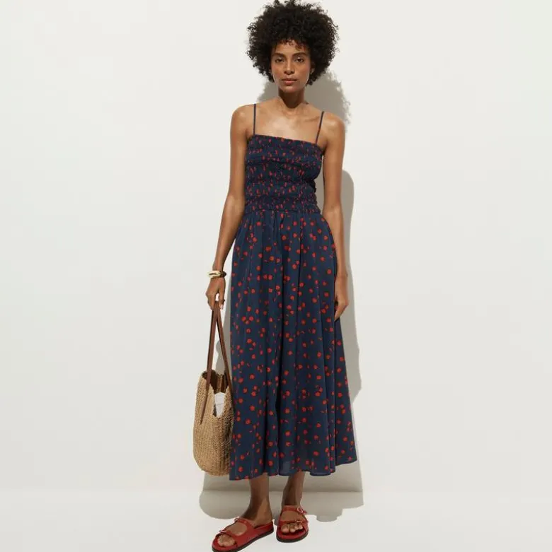 Cotton voile smocked sundress in cherry print