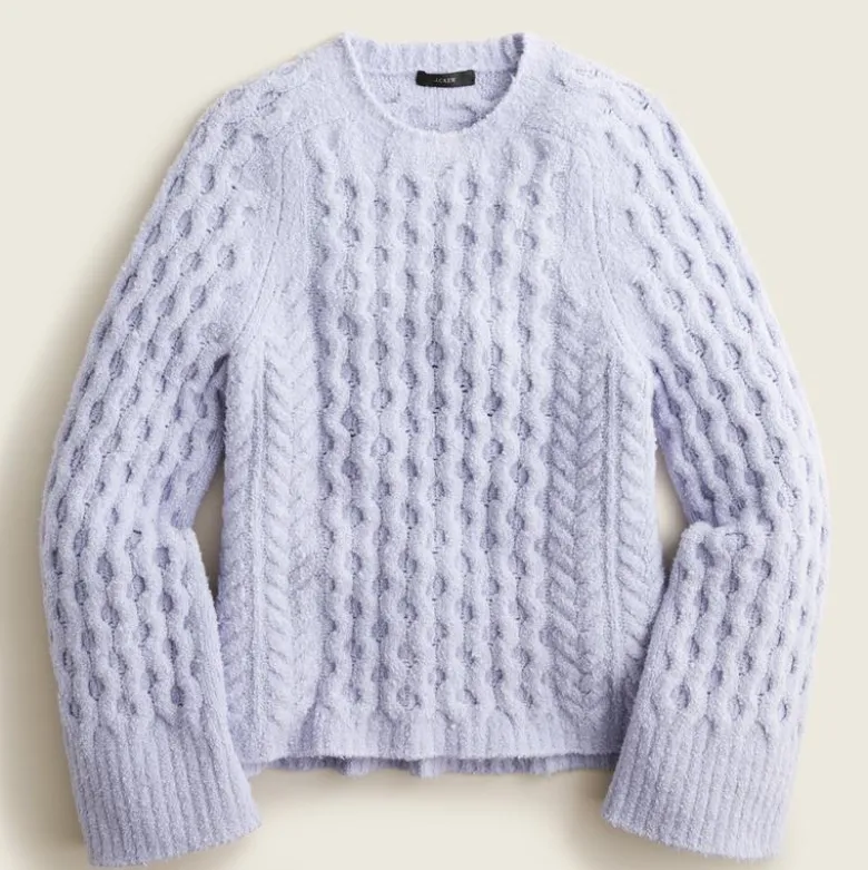 Cotton-blend bouclé cable-knit sweater