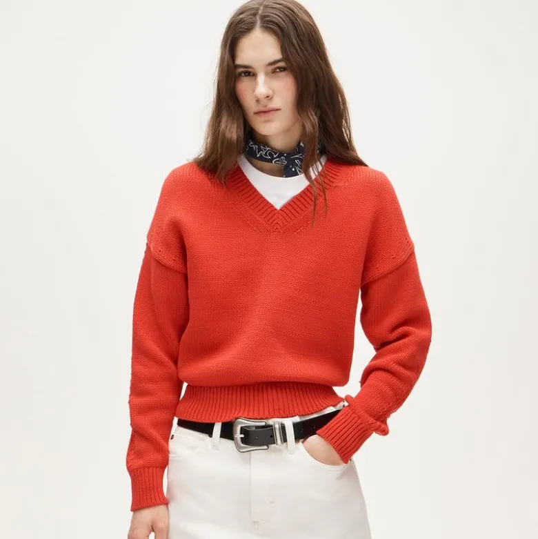 Cotton-blend V-neck pullover sweater