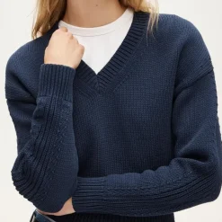 Cotton-blend V-neck pullover sweater