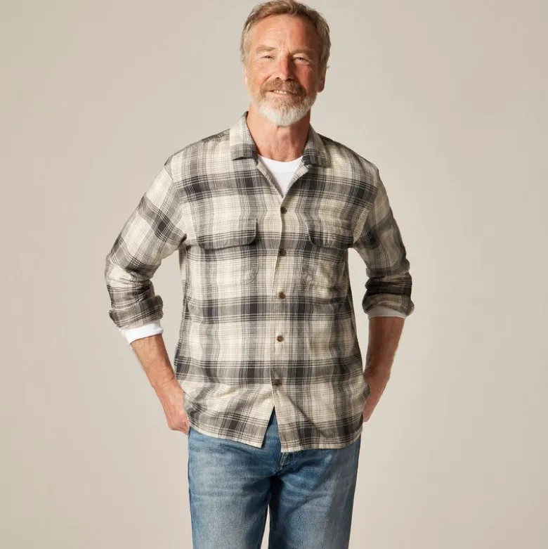 Cotton-hemp blend twill camp-collar shirt