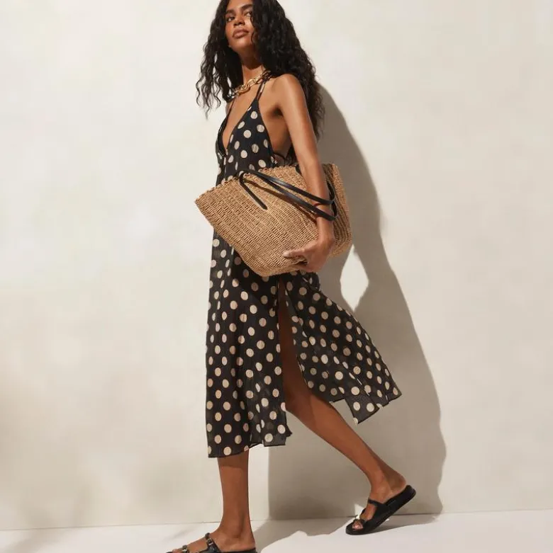 Crinkle side-tie dress in dot print