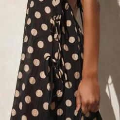 Crinkle side-tie dress in dot print