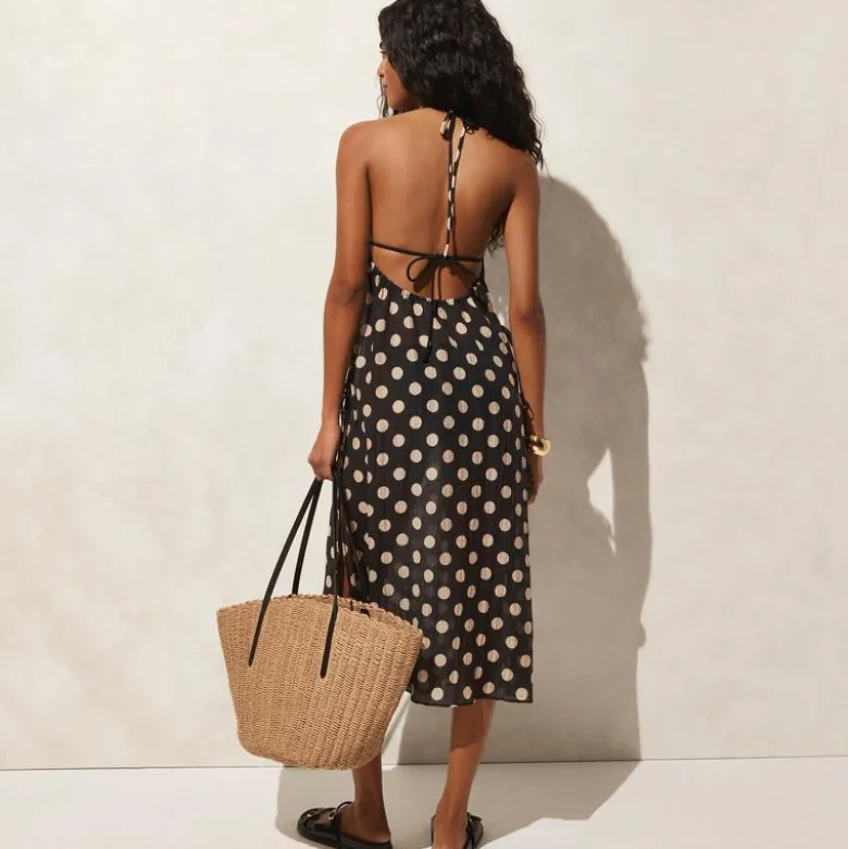 Crinkle side-tie dress in dot print