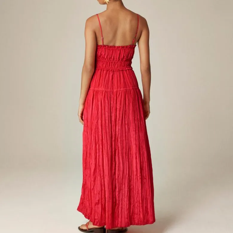 Crinkled ruffle-trim dress