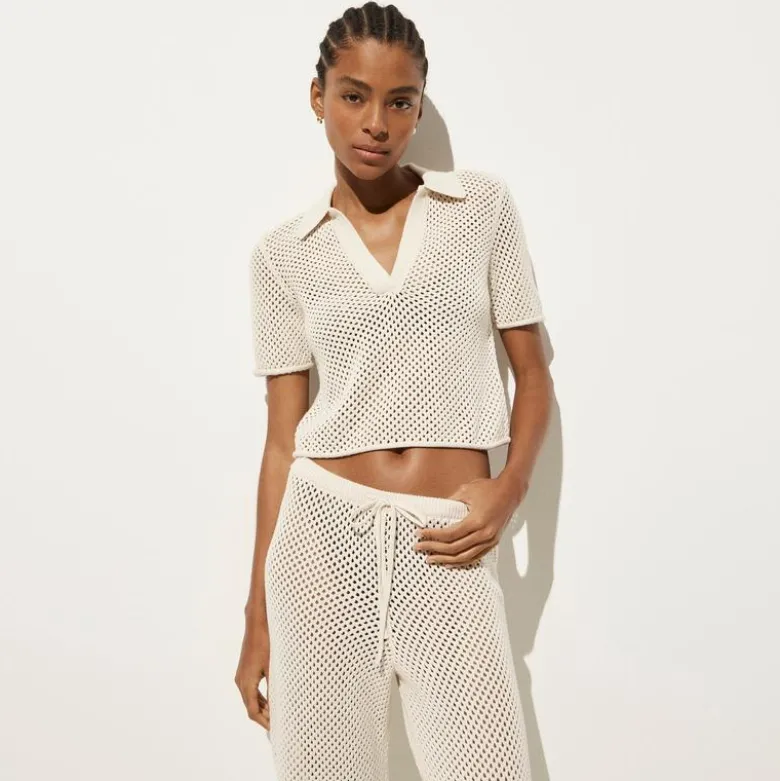 Crochet beach polo shirt in cotton
