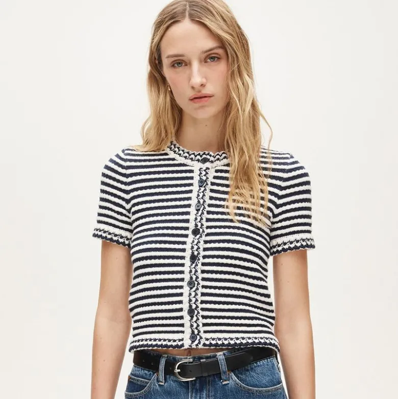 Crochet short-sleeve cardigan in stripe