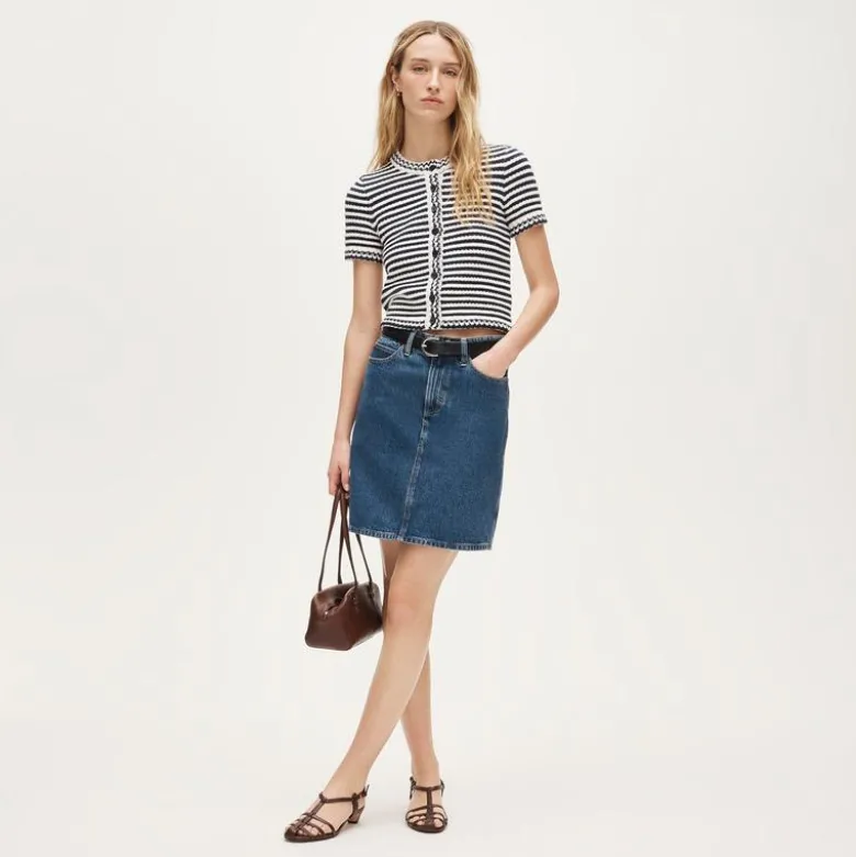Crochet short-sleeve cardigan in stripe