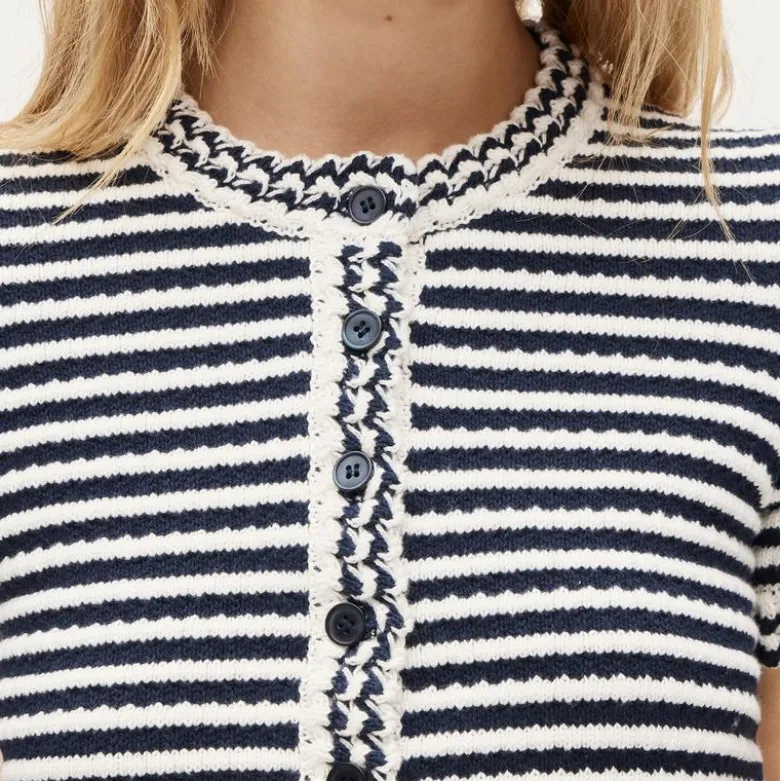 Crochet short-sleeve cardigan in stripe