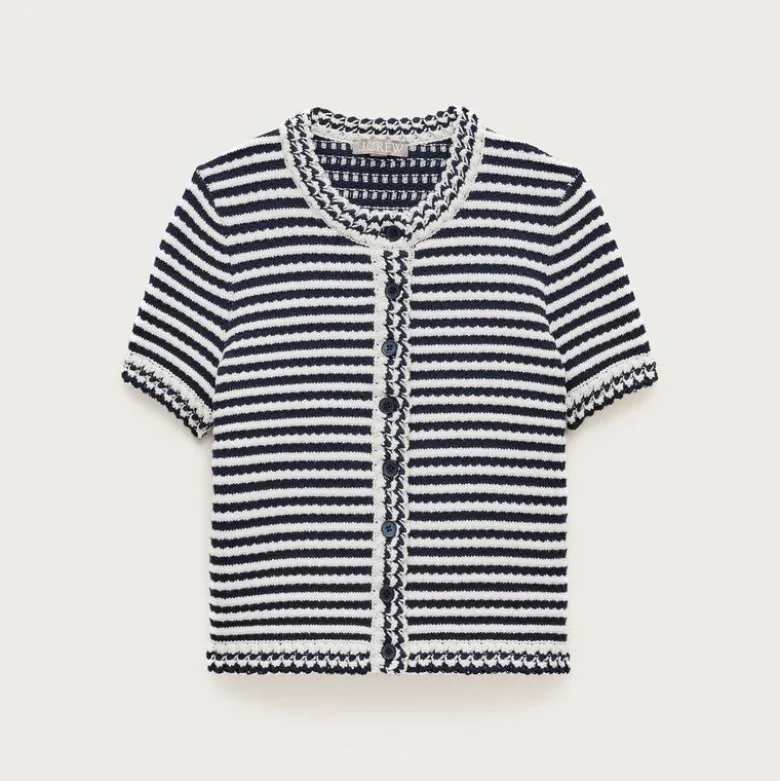 Crochet short-sleeve cardigan in stripe