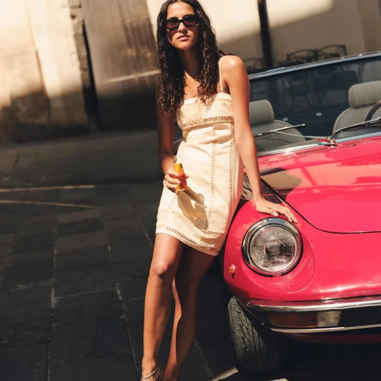 Crochet-panel mini dress