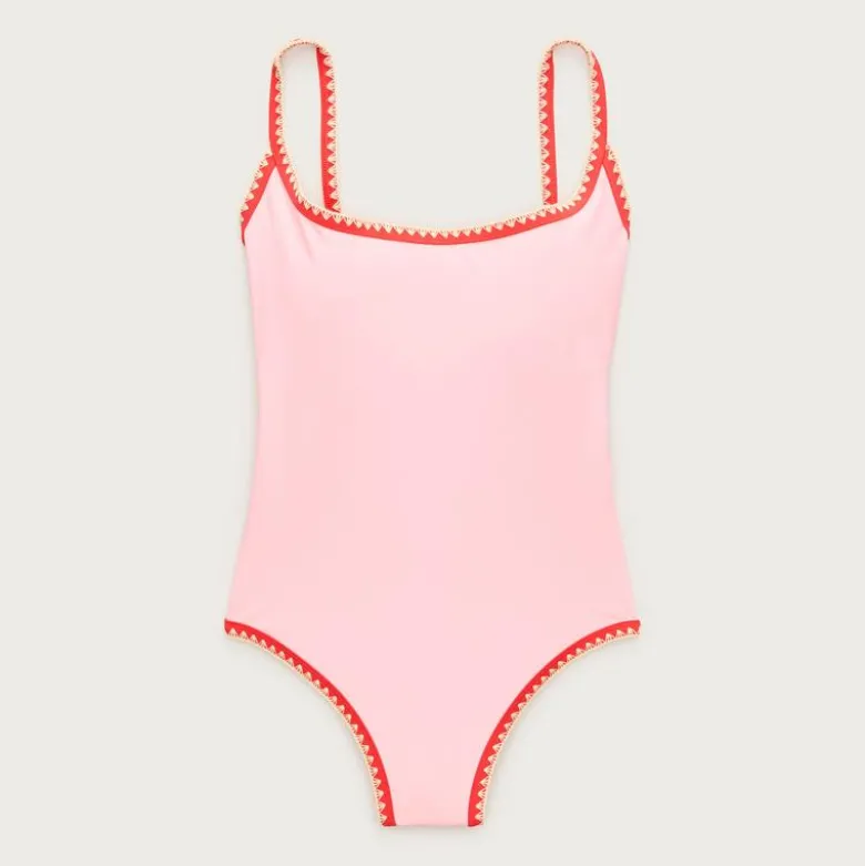 Crochet-trim scoopback one-piece