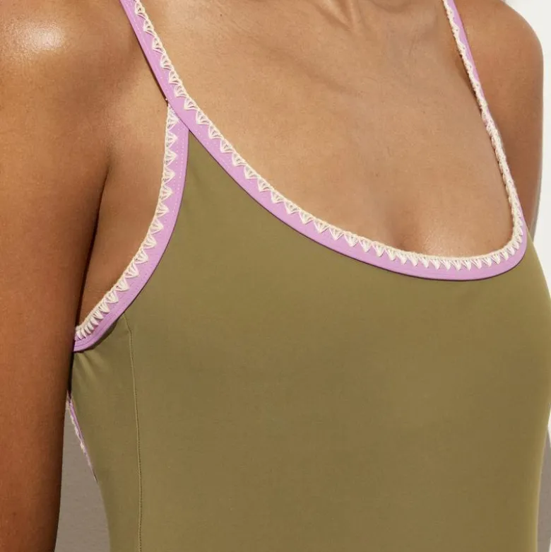 Crochet-trim scoopback one-piece