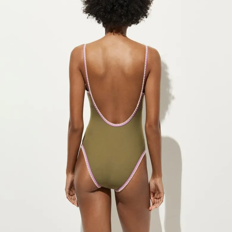 Crochet-trim scoopback one-piece