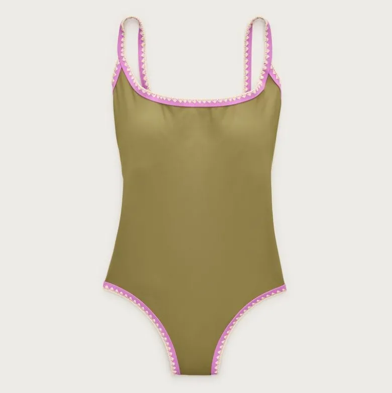 Crochet-trim scoopback one-piece