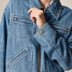Cropped denim jacket with stud embellishments