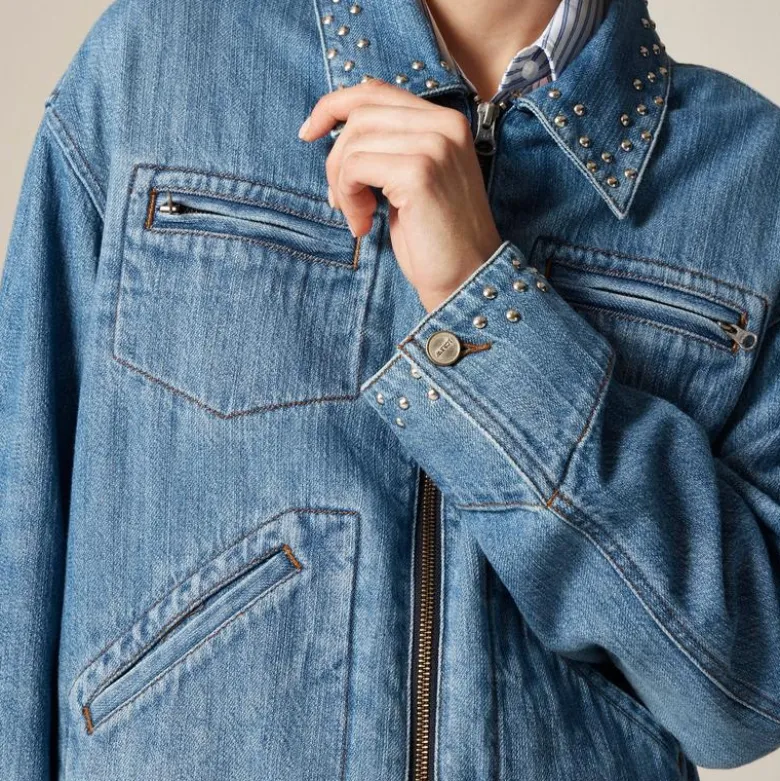 Cropped denim jacket with stud embellishments