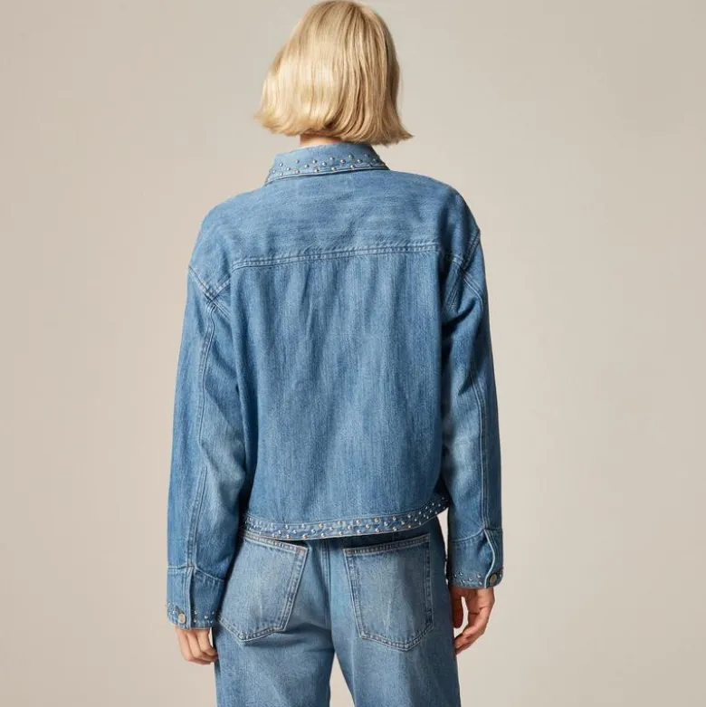 Cropped denim jacket with stud embellishments