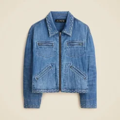 Cropped denim jacket with stud embellishments