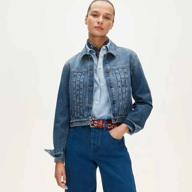 Cropped denim jacket with pintucks
