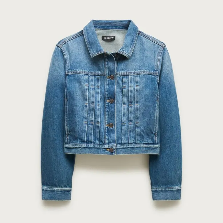 Cropped denim jacket with pintucks