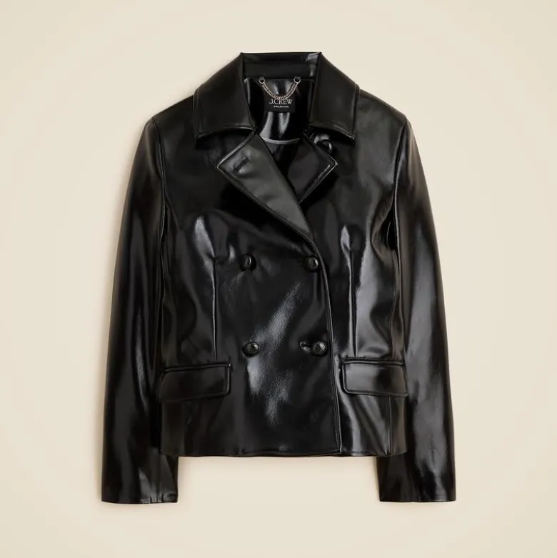 Cropped peacoat in faux patent leather
