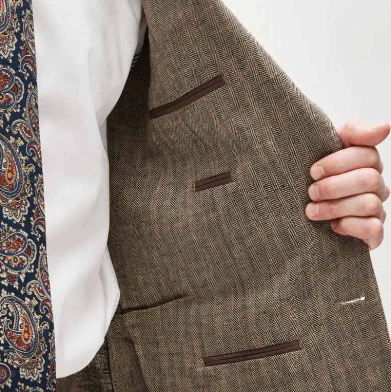 Crosby Classic-fit suit jacket in linen herringbone twill