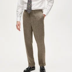 Crosby Classic-fit suit pant in linen herringbone twill