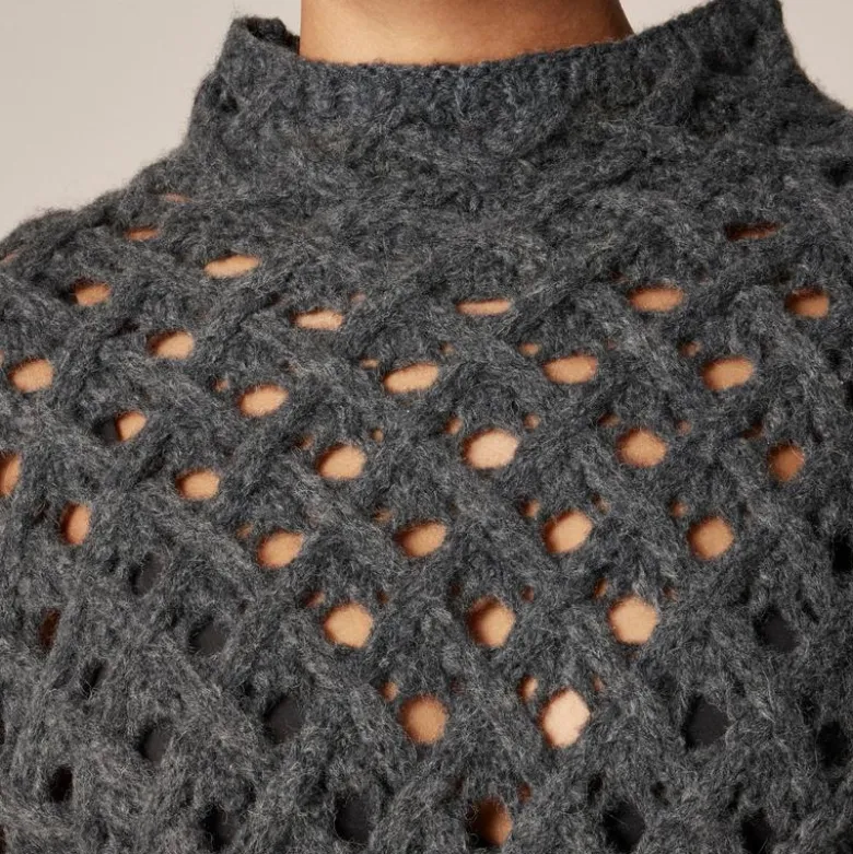 Cross-cable mockneck sweater in wool blend