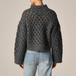 Cross-cable mockneck sweater in wool blend