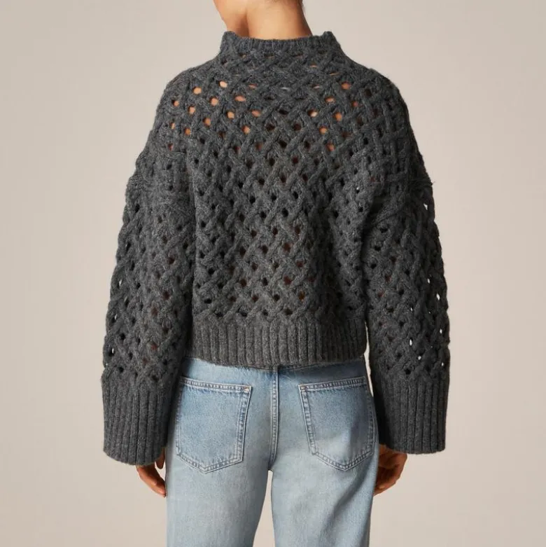 Cross-cable mockneck sweater in wool blend